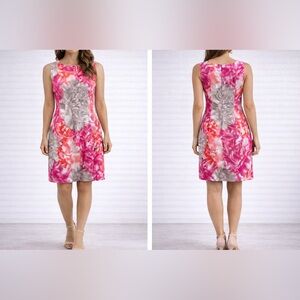 Eliza J Pink & Gray Floral Midi Fit & Flare Dress — Size 12
